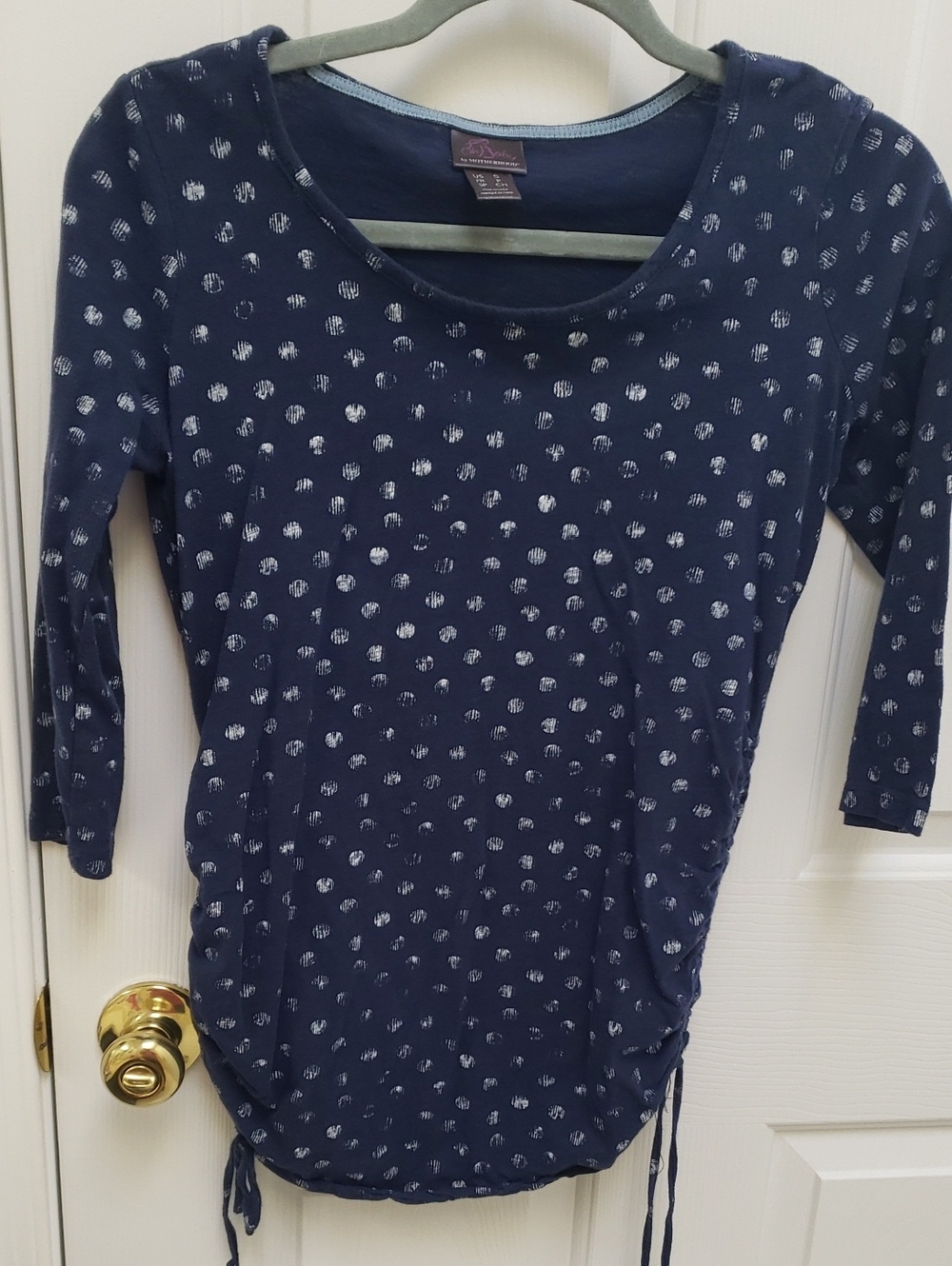 Motherhood Navy Dot Side-Ruched Maternity Top